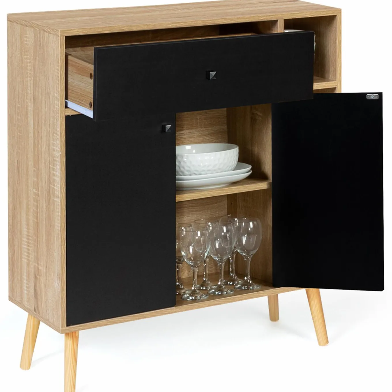 IDMarket Meuble de rangement scandinave noir et bois* Meubles Tiroirs|Meubles Bas