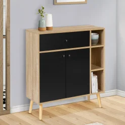 IDMarket Meuble de rangement scandinave noir et bois* Meubles Tiroirs|Meubles Bas