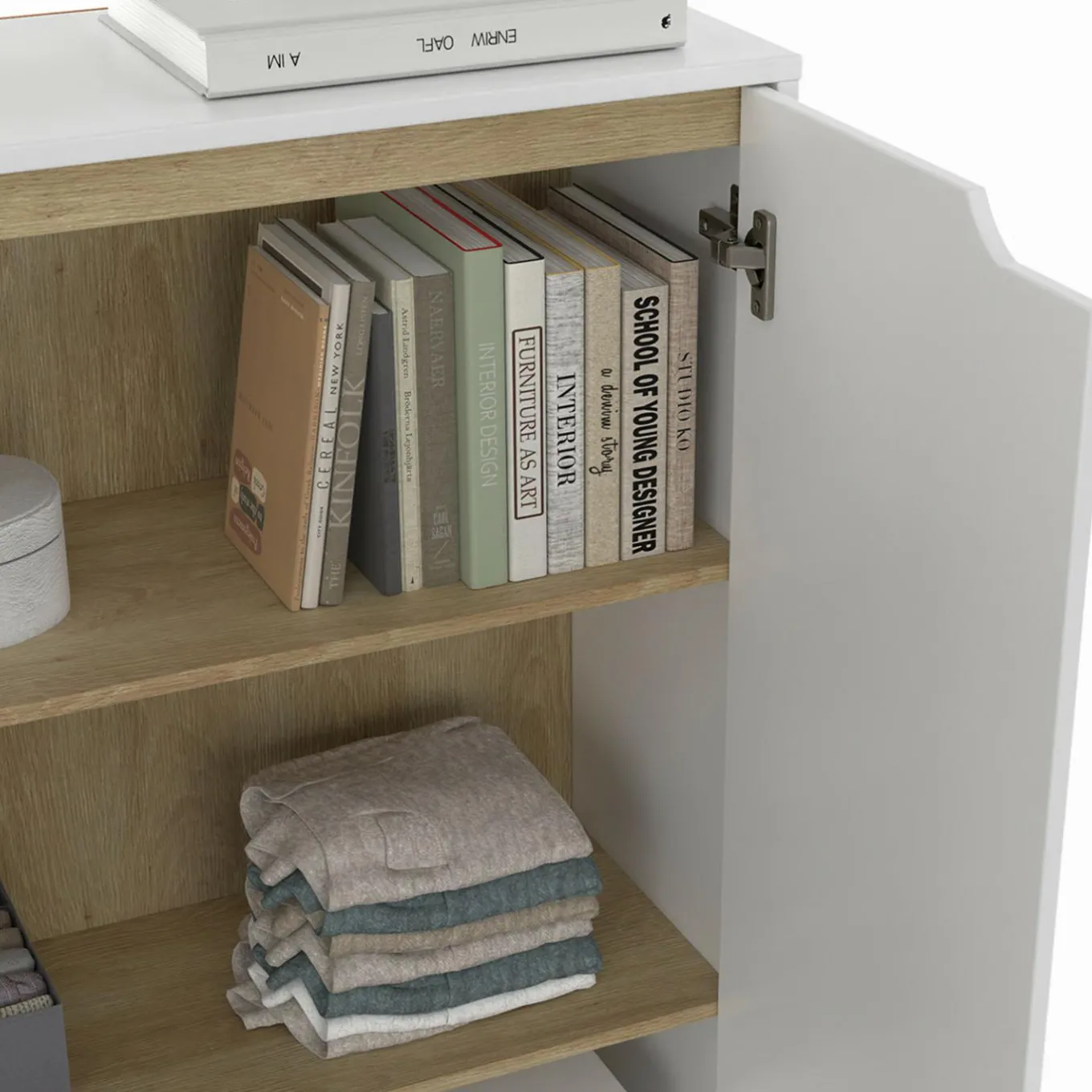 IDMarket Meuble de rangement scandinave blanc avec 2 portes* Rangement Et Accessoires|Collection Scandinave