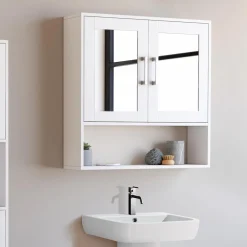 IDMarket Meuble de rangement suspendu avec miroir* Meubles Salle De Bain