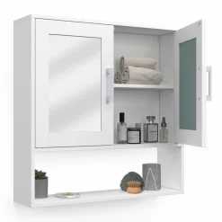 IDMarket Meuble de rangement suspendu avec miroir* Meubles Salle De Bain