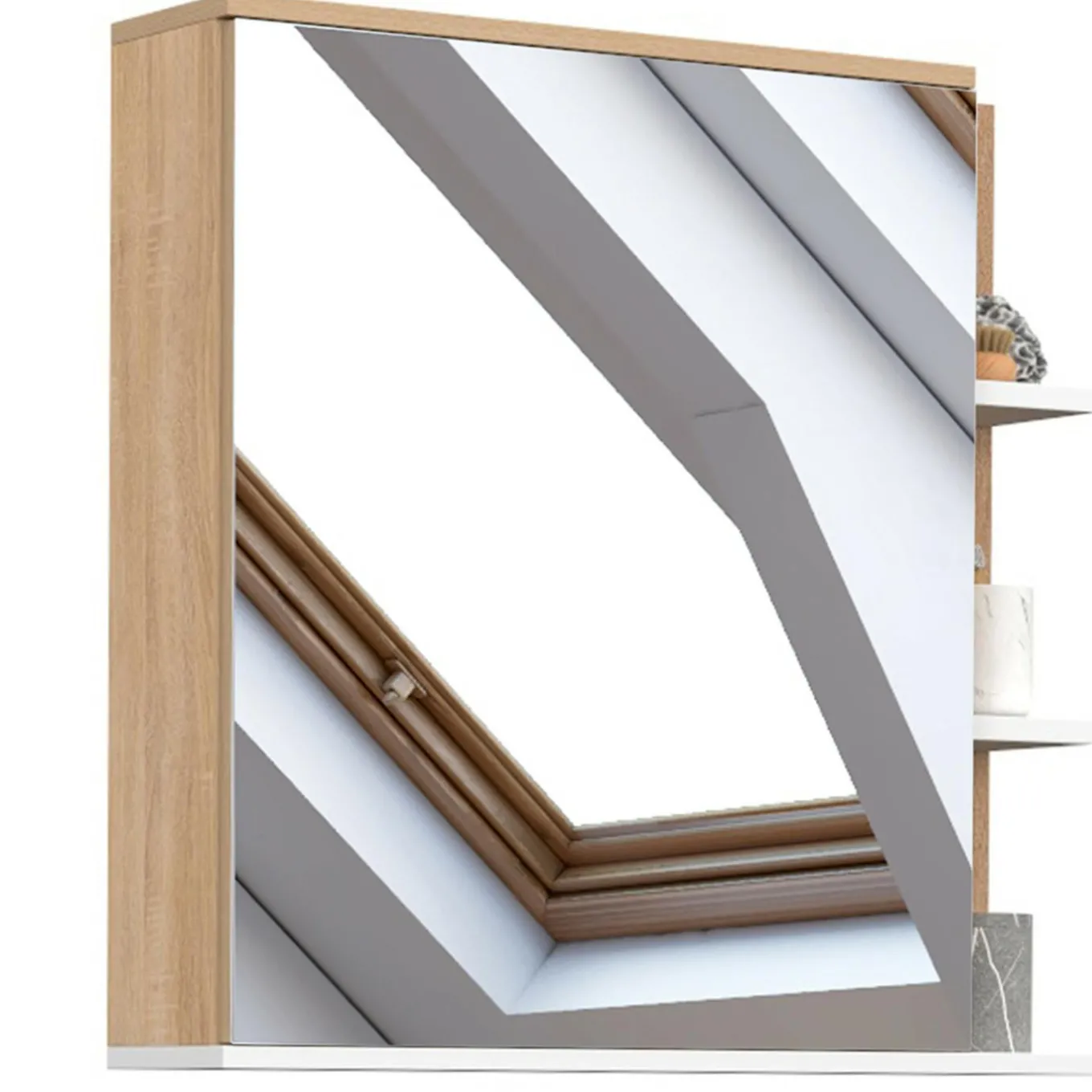 IDMarket Meuble de rangement suspendu avec miroir et étagères pour salle de bain façon hêtre et blanc* Meubles Salle De Bain|Collection Moderne