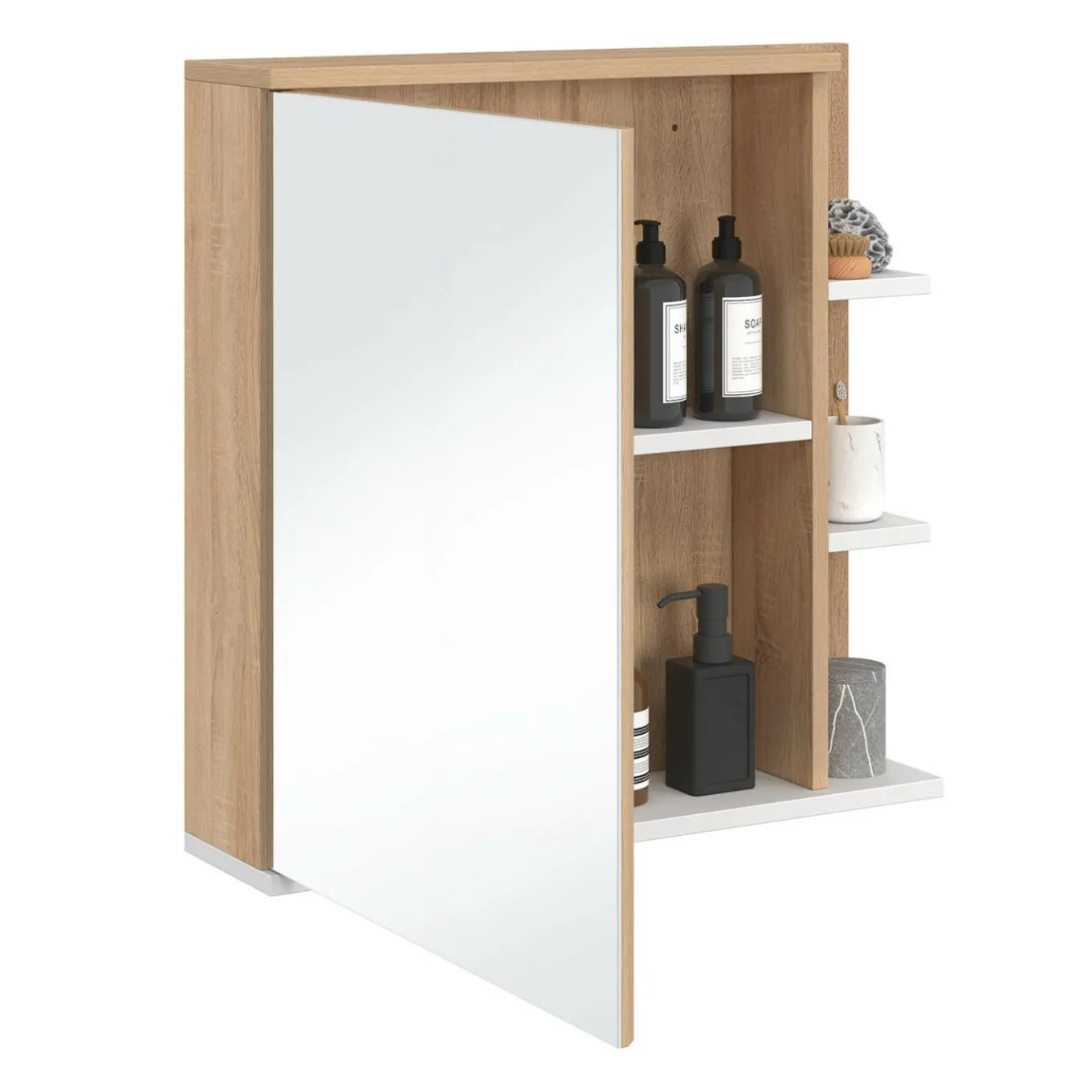 IDMarket Meuble de rangement suspendu avec miroir et étagères pour salle de bain façon hêtre et blanc* Meubles Salle De Bain|Collection Moderne