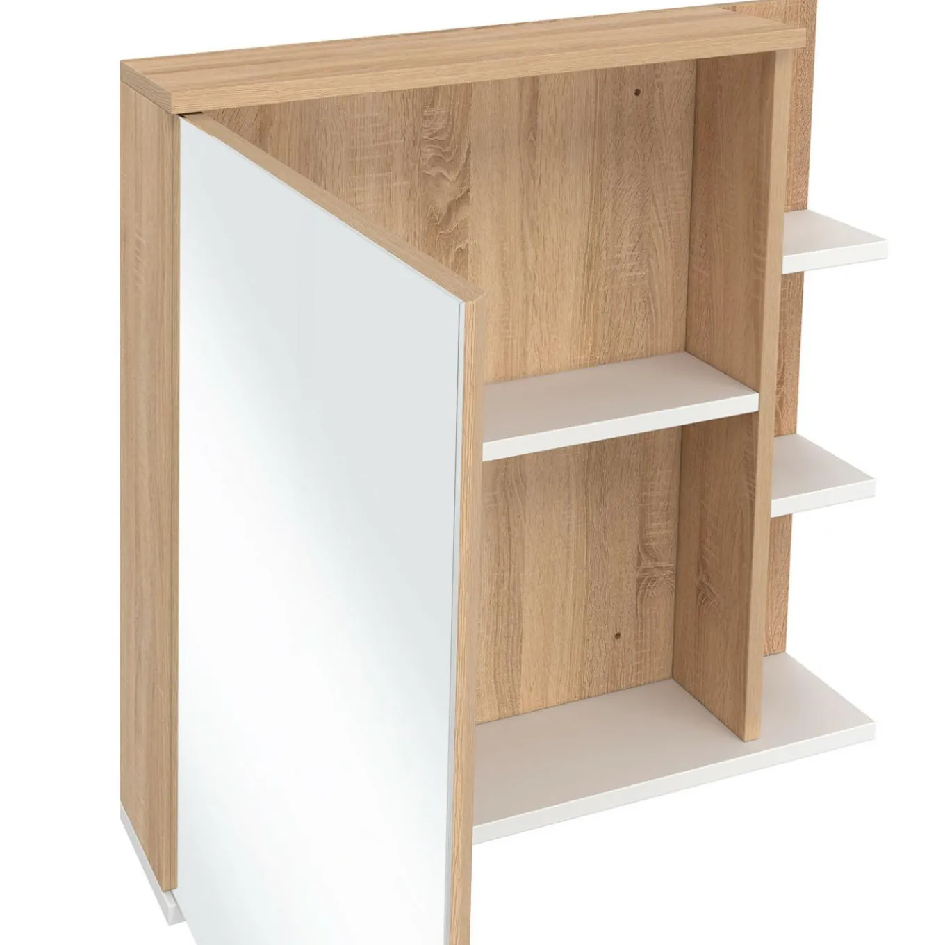 IDMarket Meuble de rangement suspendu avec miroir et étagères pour salle de bain façon hêtre et blanc* Meubles Salle De Bain|Collection Moderne