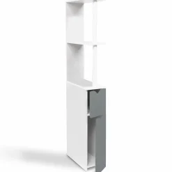 IDMarket Meuble de toilette blanc et gris avec étagères* Collection Contemporaine|Petits Meubles