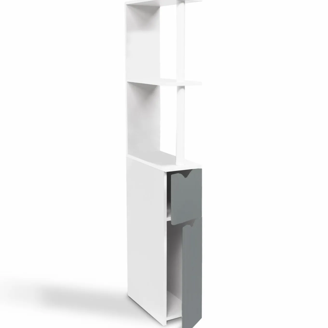 IDMarket Meuble de toilette blanc et gris avec étagères* Collection Contemporaine|Petits Meubles