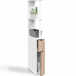 IDMarket Meuble de toilette blanc et hêtre avec étagères* Meubles Blancs|Collection Contemporaine