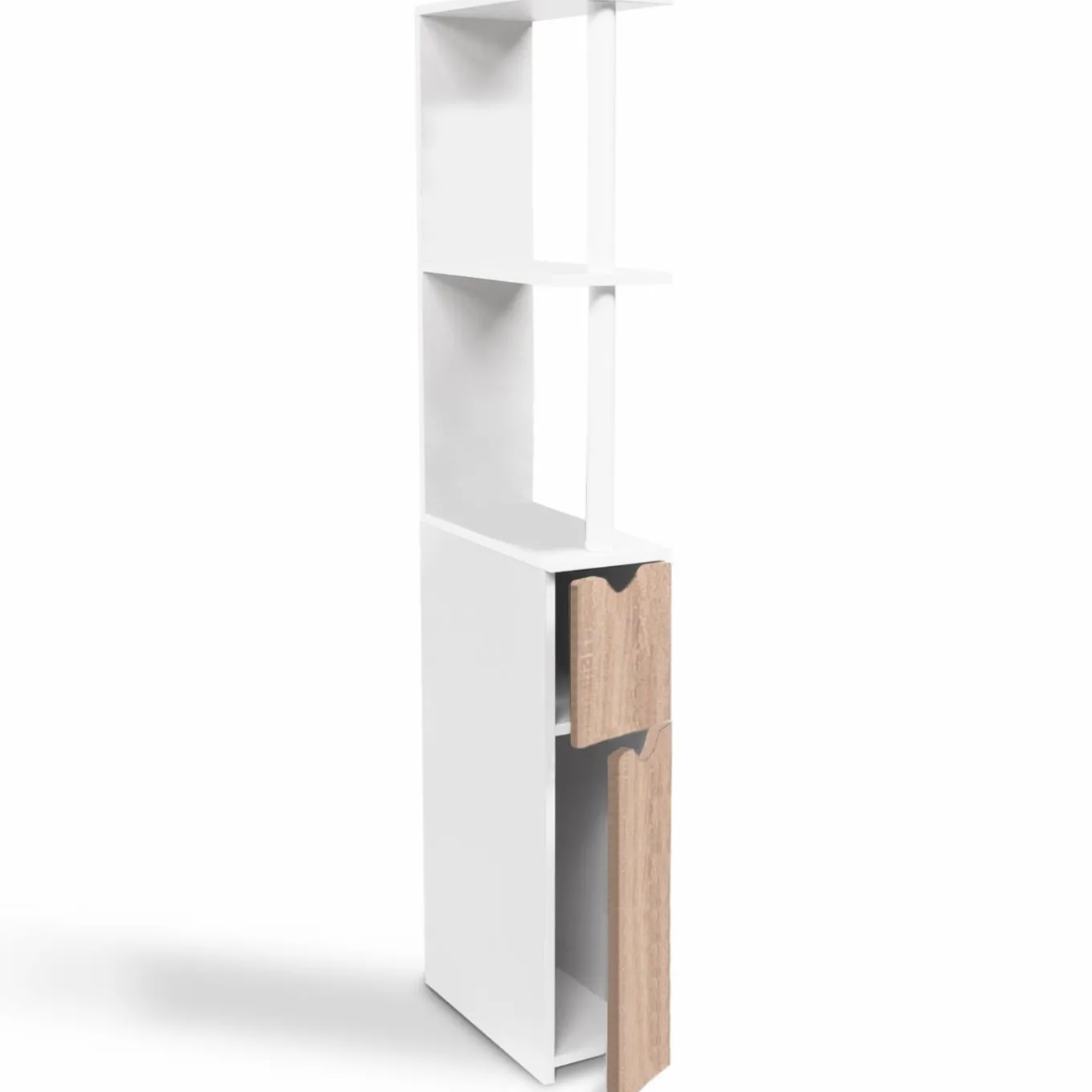 IDMarket Meuble de toilette blanc et hêtre avec étagères* Meubles Blancs|Collection Contemporaine