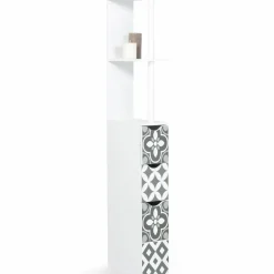 IDMarket Meuble de toilette blanc et gris motif carreaux de ciment 3 portes* Meubles Blancs|Collection Contemporaine