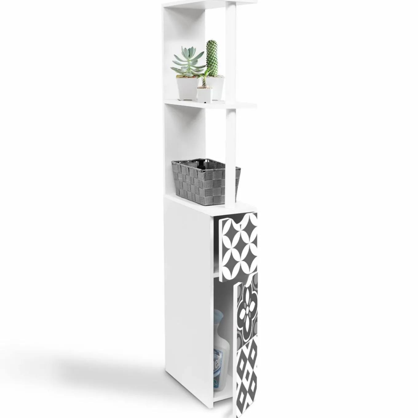 IDMarket Meuble de toilette blanc et gris motif carreaux de ciment* Meubles Hauts|Meubles Blancs