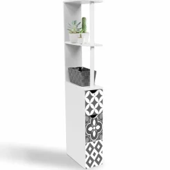 IDMarket Meuble de toilette blanc et gris motif carreaux de ciment* Meubles Hauts|Meubles Blancs