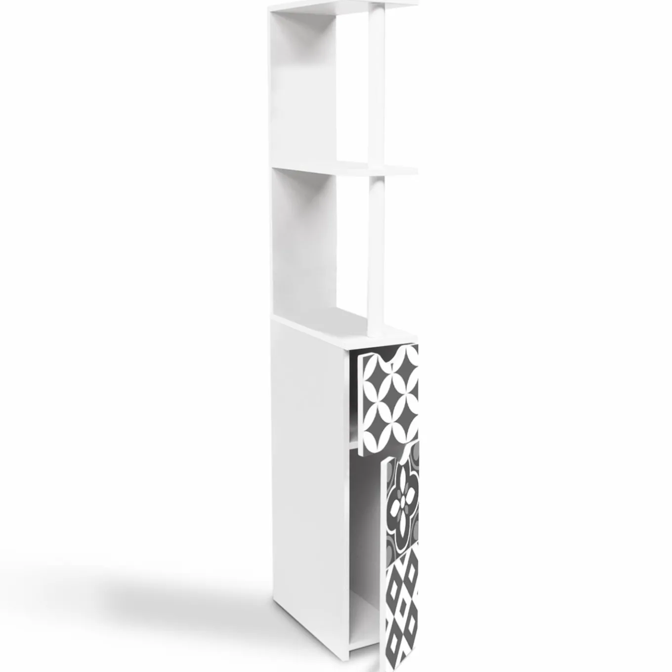 IDMarket Meuble de toilette blanc et gris motif carreaux de ciment* Meubles Hauts|Meubles Blancs