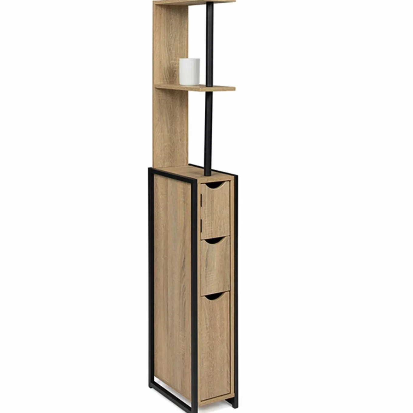 IDMarket Meuble de toilette industriel bois et métal noir 3 portes avec étagères* Meubles Hauts|Meubles Salle De Bain