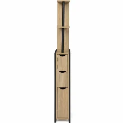 IDMarket Meuble de toilette industriel bois et métal noir 3 portes avec étagères* Meubles Hauts|Meubles Salle De Bain