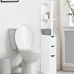 IDMarket Meuble de toilettes étagère bois 3 portes blanc* Meubles Hauts|Meubles Blancs