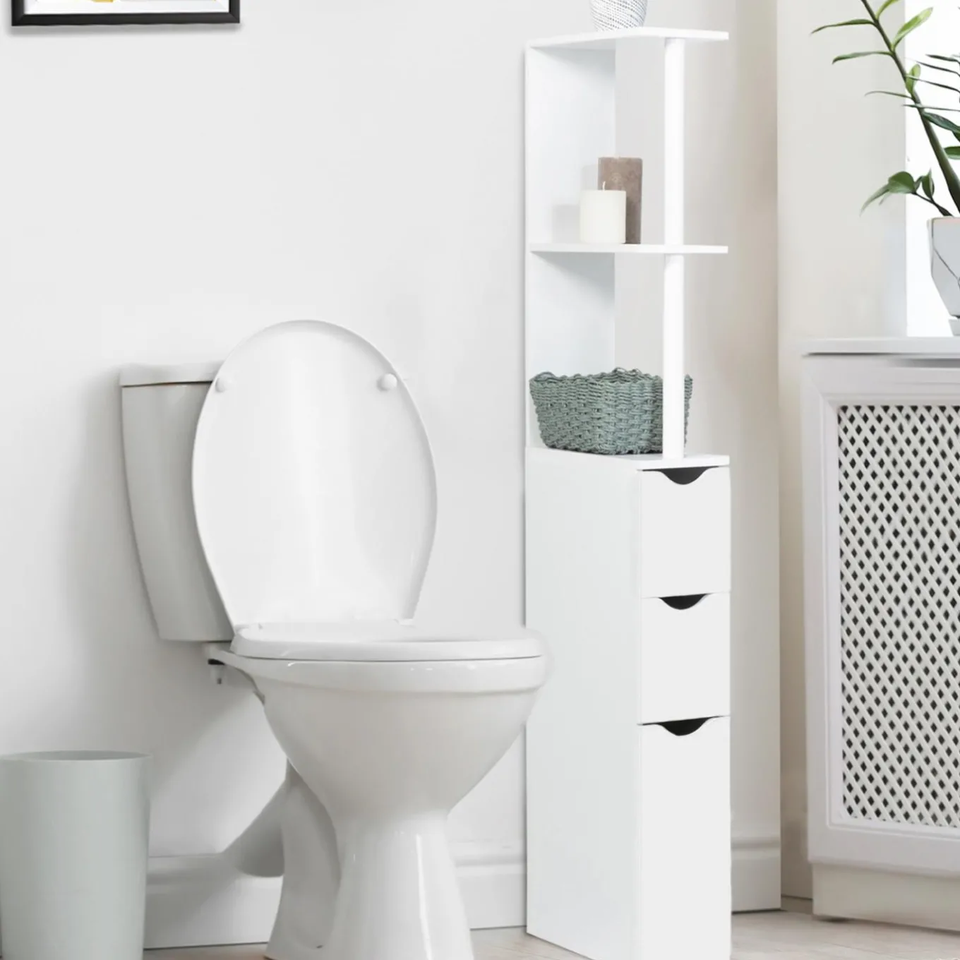 IDMarket Meuble de toilettes étagère bois 3 portes blanc* Meubles Hauts|Meubles Blancs