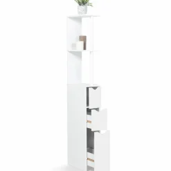 IDMarket Meuble de toilettes étagère bois 3 portes blanc* Meubles Hauts|Meubles Blancs