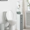 IDMarket Meuble de toilettes étagère bois 3 portes blanc et gris* Meubles Hauts|Collection Contemporaine