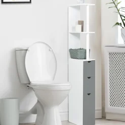 IDMarket Meuble de toilettes étagère bois 3 portes blanc et gris* Meubles Hauts|Collection Contemporaine