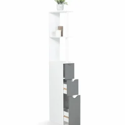 IDMarket Meuble de toilettes étagère bois 3 portes blanc et gris* Meubles Hauts|Collection Contemporaine