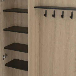 IDMarket Meuble d’entrée vestiaire effet bois et noir avec banc rangement à chaussures, miroir 1 porte et étagères* Meubles Hauts|Collection Design