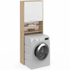 IDMarket Meuble dessus machine à laver blanc et hêtre* Séchoirs À Linge|Collection Contemporaine