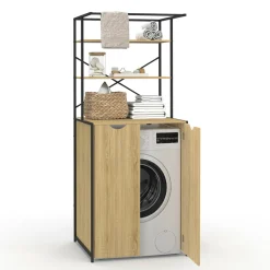 IDMarket Meuble dessus machine à laver fermé design industriel* Rangement Et Accessoires|Séchoirs À Linge