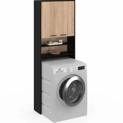 IDMarket Meuble dessus machine à laver noir et hêtre* Séchoirs À Linge|Collection Contemporaine