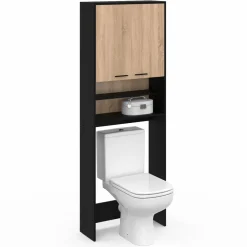 IDMarket Meuble dessus machine à laver noir et hêtre* Séchoirs À Linge|Collection Contemporaine