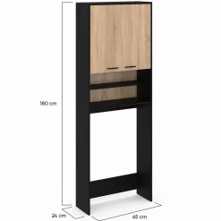 IDMarket Meuble dessus machine à laver noir et hêtre* Séchoirs À Linge|Collection Contemporaine