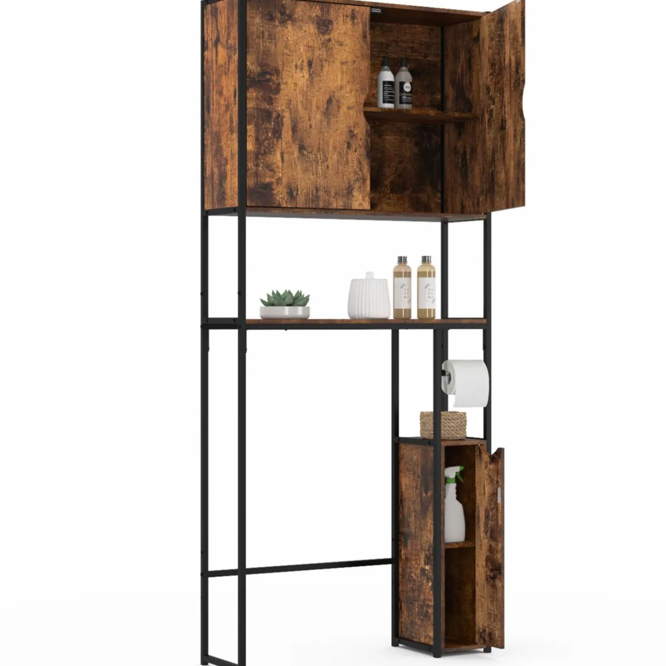 IDMarket Meuble dessus WC industriel avec rangements* Meubles Hauts|Meubles En Bois
