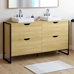 IDMarket Meuble double vasque 120 cm pour salle de bain 4 tiroirs design industriel* Meubles Salle De Bain