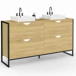 IDMarket Meuble double vasque 120 cm pour salle de bain 4 tiroirs design industriel* Meubles Salle De Bain