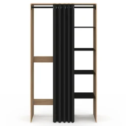 IDMarket Meuble pour buanderie double machine à laver 180 cm hêtre et noir avec rideau coulissant* Séchoirs À Linge|Collection Contemporaine