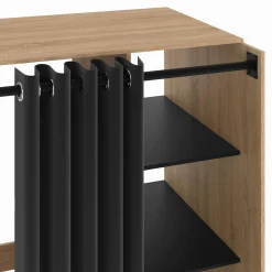 IDMarket Meuble pour buanderie double machine à laver 180 cm hêtre et noir avec rideau coulissant* Séchoirs À Linge|Collection Contemporaine