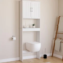 IDMarket Meuble pour les toilettes avec étagère et placard double blanc* Meubles Wc