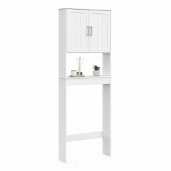 IDMarket Meuble pour les toilettes avec étagère et placard double blanc* Meubles Wc