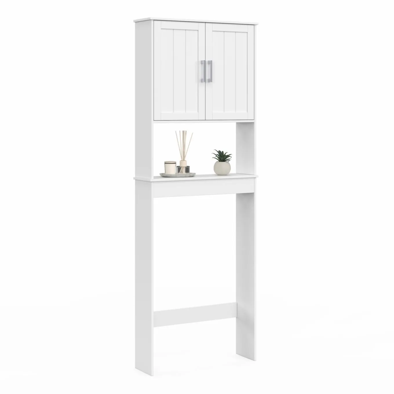 IDMarket Meuble pour les toilettes avec étagère et placard double blanc* Meubles Wc