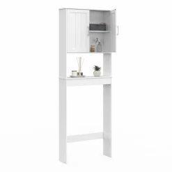 IDMarket Meuble pour les toilettes avec étagère et placard double blanc* Meubles Wc