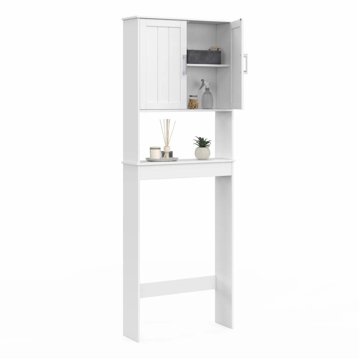 IDMarket Meuble pour les toilettes avec étagère et placard double blanc* Meubles Wc
