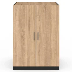 IDMarket Meuble pour machine à laver avec portes noir et hêtre* Rangement Et Accessoires|Séchoirs À Linge