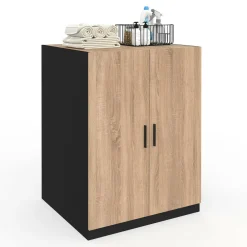 IDMarket Meuble pour machine à laver avec portes noir et hêtre* Rangement Et Accessoires|Séchoirs À Linge