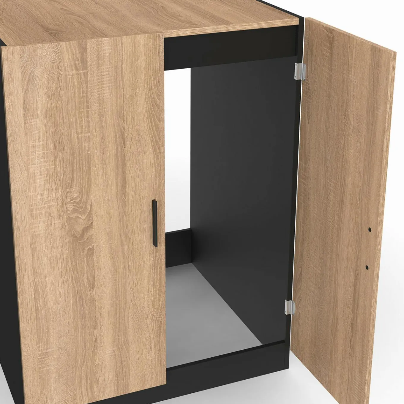 IDMarket Meuble pour machine à laver avec portes noir et hêtre* Rangement Et Accessoires|Séchoirs À Linge