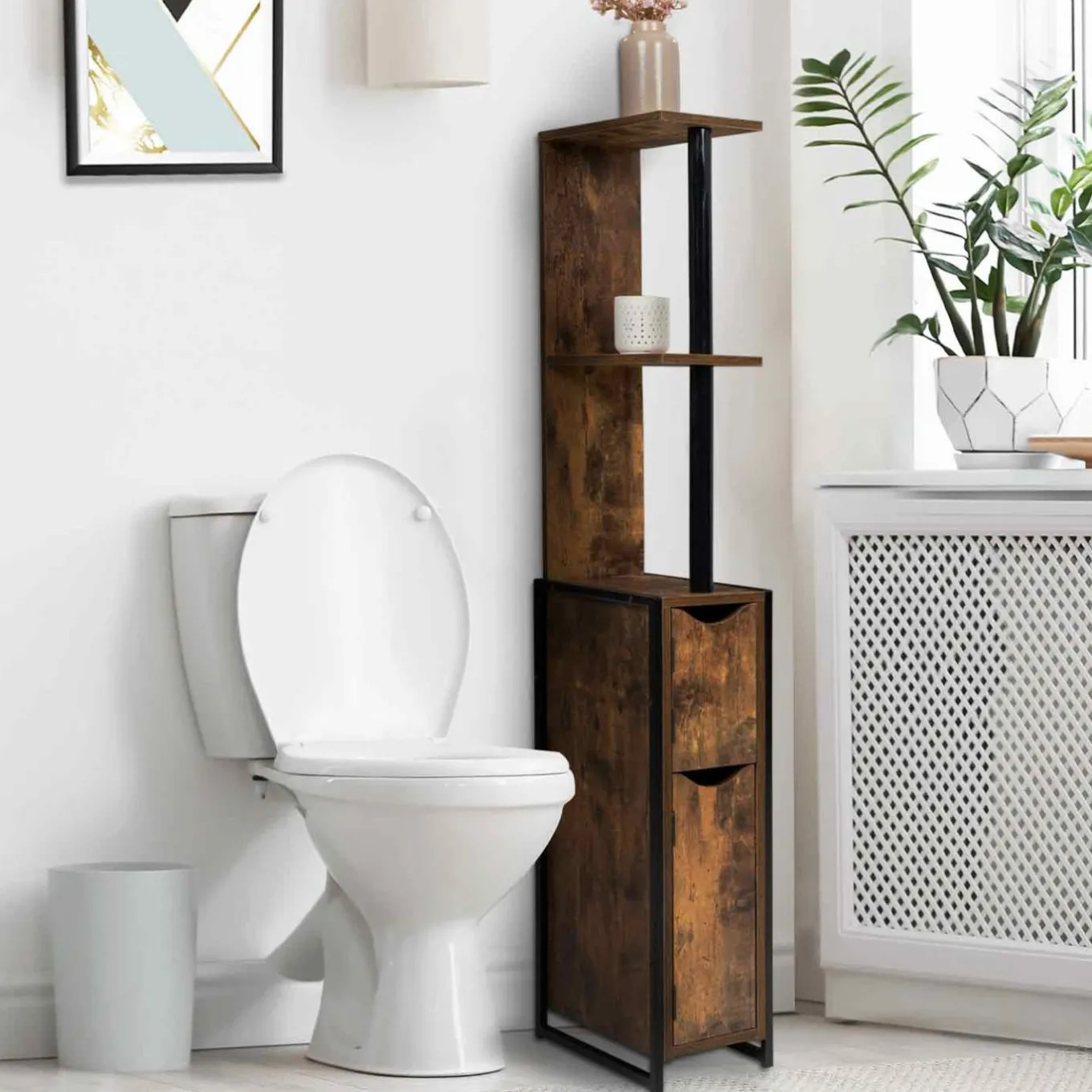 IDMarket Meuble rangement WC style industriel bois effet vieilli* Collection Vintage|Collection Industrielle