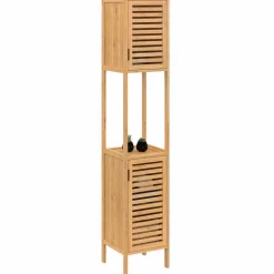 IDMarket Meuble salle de bain colonne bambou 2 portes* Rangement Et Accessoires|Collection Bambou