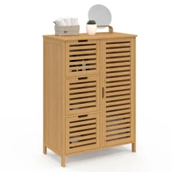 IDMarket Meuble salle de bain en bambou avec placard et 3 tiroirs* Collection Bambou|Meubles Salle De Bain