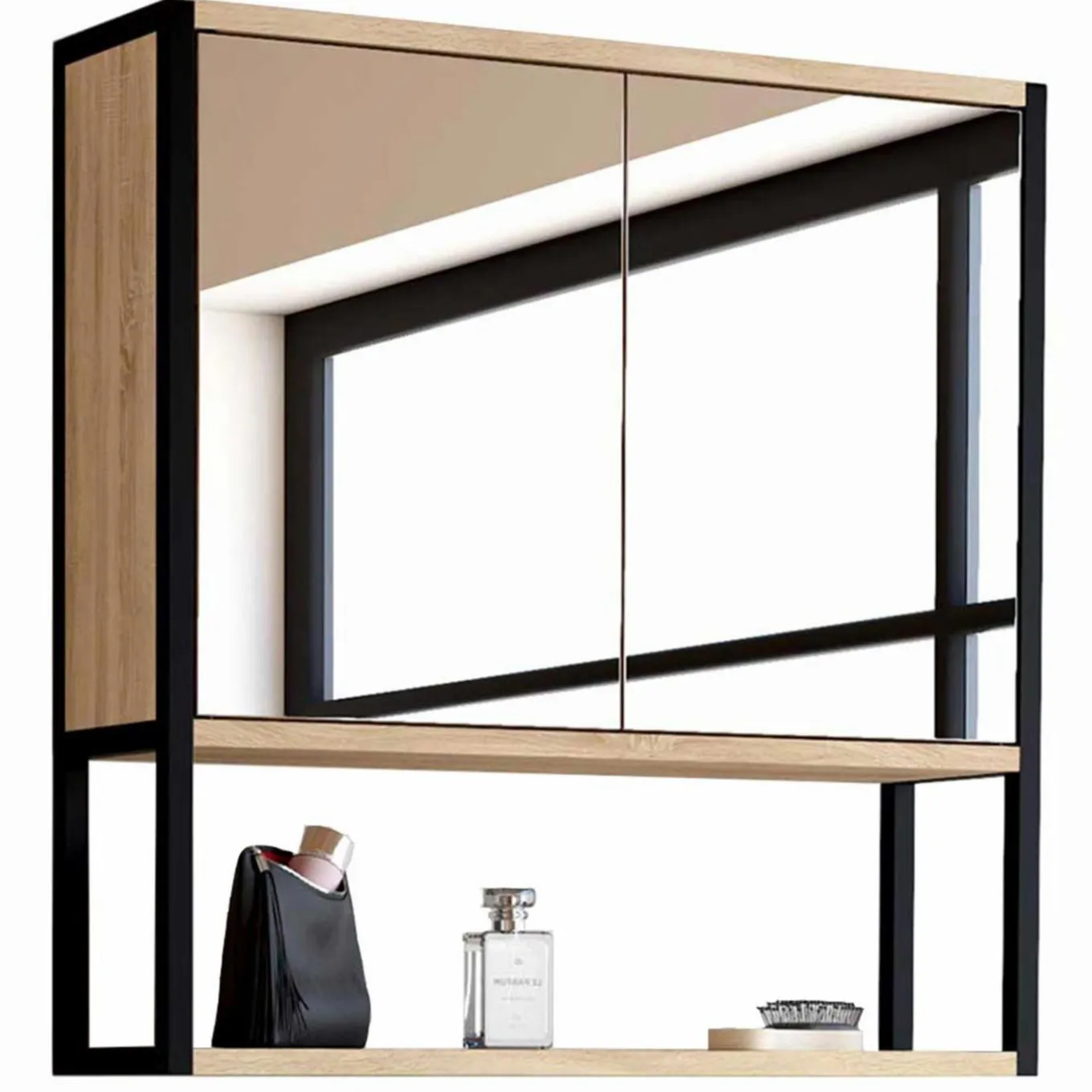 IDMarket Meuble salle de bain suspendu métal et bois* Collection Industrielle|Meubles Salle De Bain