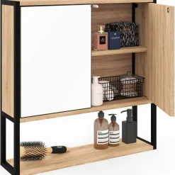 IDMarket Meuble salle de bain suspendu métal et bois* Collection Industrielle|Meubles Salle De Bain