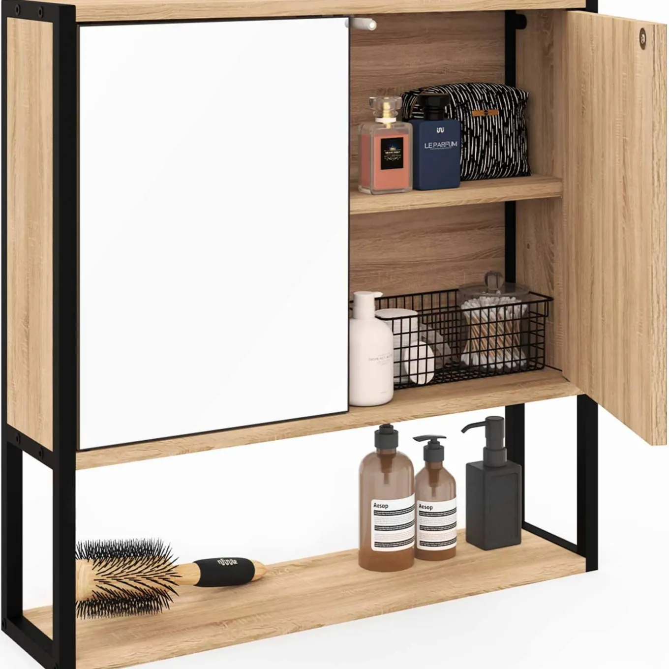 IDMarket Meuble salle de bain suspendu métal et bois* Collection Industrielle|Meubles Salle De Bain