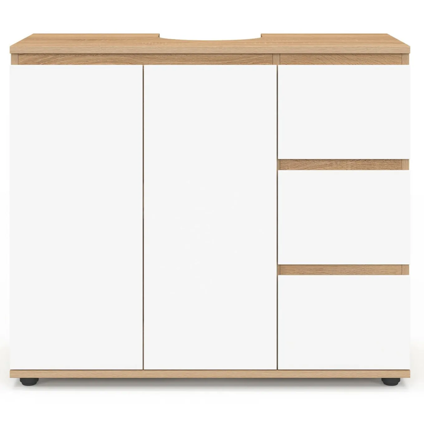 IDMarket Meuble sous lavabo salle de bain avec placard et 3 tiroirs façon hêtre et blanc* Meubles Salle De Bain